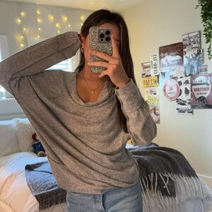 Lulus Grey Swoop Neck Sweater